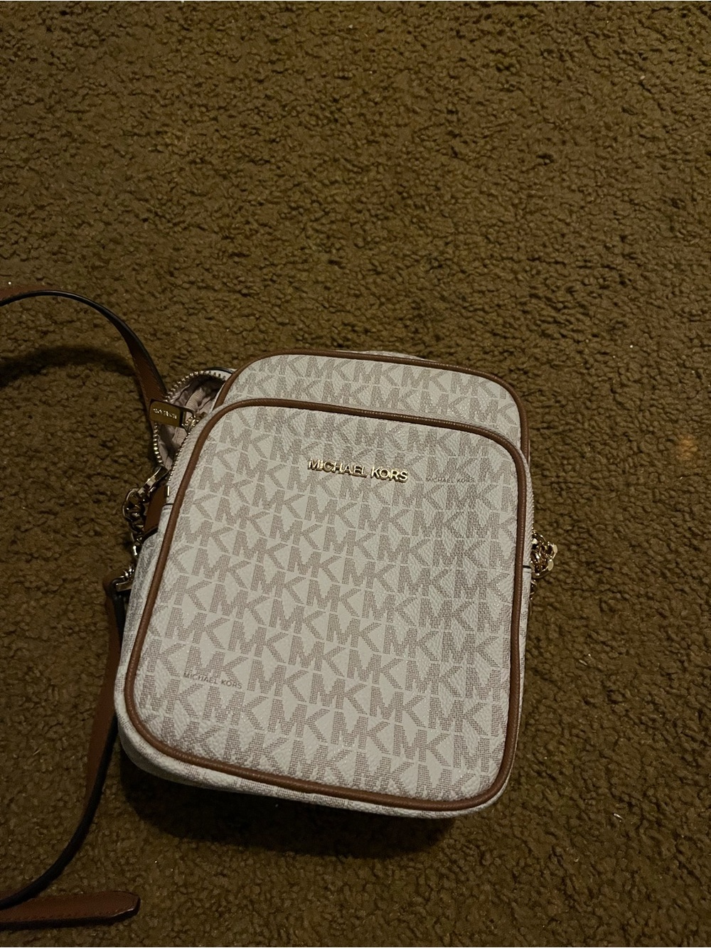Michael Kors Beige and Brown Signature MK Crossbody Bag